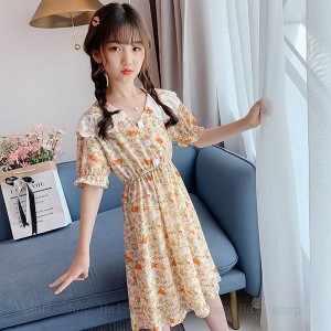 ワンピース 160 子供服 韓国子ども服 女の子 夏服 半袖ワンピース 花柄 シフォン 子供ドレス 結婚式 誕生日 ベビー服 ジュニア お姫様 お