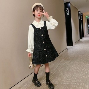 キッズ 長袖 ワンピース 子供服 春秋 2点セット キッズワンピース シャツ ブラウス サロペット 子供ドレス お姫様 ジュニア おしゃれ 可