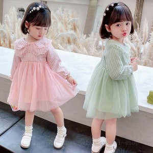 ワンピース キッズ 子供服 女の子 チュール 折り襟 春服 韓国子供服 子供ドレス dress 子ども服 ベビー服 お姫様 おしゃれ 可愛い カジュ