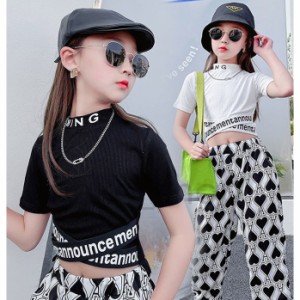 トップス ショートTシャツ 子供服 キッズ 女の子 ヒップホップ HIPHOP ダンス ショート丈 へそ出し 半袖 カットソー 女児 ガールズ カジ