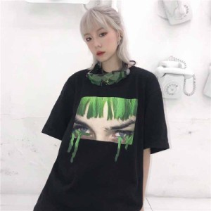 原宿風 Tシャツ レディース おしゃれ 半袖 ロング丈トップス 韓国ファッション ヒップホップ ダンス衣装 ストリート系 BF風 カジュアル 