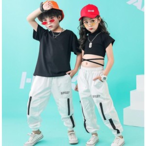 キッズダンス衣装 ヒップホップ チアガール セットアップ チア パンツ ズボン 子供 男の子 女の子 ガールズ ジャズダンス ステージ衣装 