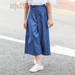 デニムパンツ キッズ 子供服 女の子 ロングパンツ ガウチョパンツ 長ズボン 春服 ボトムス ストレッチパンツ ウェストゴム 伸びる ジーン