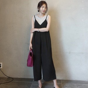 サロペット 20代 30代 40代 50代 コーデ オールインワン レディース ファッション 女性 夏服 秋 春 シフォンサロペットパンツ Vネック