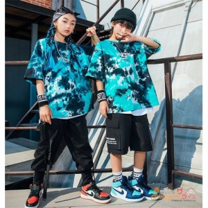 キッズ ダンス 衣装 キッズダンス衣装 半袖 タイダイ柄 Tシャツ パンツ 夏 ヒップホップ 男の子 女の子 ダンスウェア HIPPOP 練習着 原宿