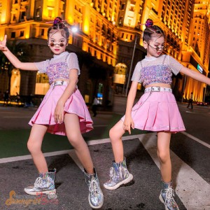 キッズダンス 衣装 ヒップホップ 子供服 セットアップ トップス キラキラベスト スカート ガールズ ステージ衣装 団体服 練習着 舞台衣装