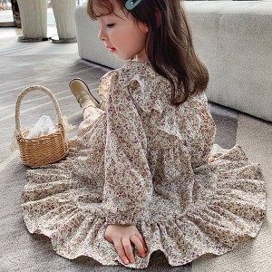 子供服 ワンピース 韓国子供服 キッズ 女の子 長袖ワンピース 花柄 フリル 春服 子供ドレス 子ども服 ベビー服 お姫様 おしゃれ 可愛い 