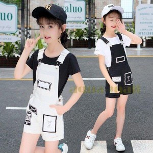 子供服 セットアップ キッズ 女の子 春夏 2点セット 上下セット Tシャツ 丸首 ショートパンツ サロペット ジャージ キッズ おしゃれ 可愛