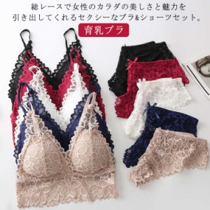 ブラジャー ショーツ セット レース ブラ 女性 下着 レディース かわいい 育乳ブラ 総レース ランジェリー 柔らかい ノンワイヤーブラ 盛