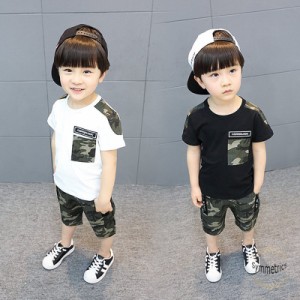 韓国子供服  キッズ ベビー服 セットアップ 半袖 迷彩柄 爽やか 子供服 上下セット 男の子 女の子 夏 Tシャツ パンツ 90cm 100cm 110cm 1