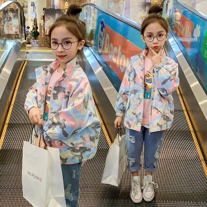 ジャケット キッズ 子供服 女の子 アウター 春秋 コート 韓国子供服 ジュニア トレンチコート 迷彩柄 トップス おしゃれ 可愛い カジュア