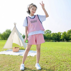 ジャージ キッズ 女子 上下 半袖 春夏 子供服 セットアップ 上下セット トップス Tシャツ ハーフパンツ 半ズボン スポーツウェア 運動着 