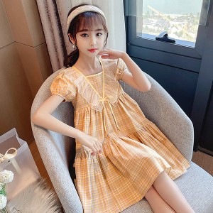 子供服 ワンピース ピンク 160 韓国子ども服 キッズ 女の子 夏服 半袖 チェック柄 子供ドレス 結婚式 誕生日 ベビー服 ジュニア お姫様 