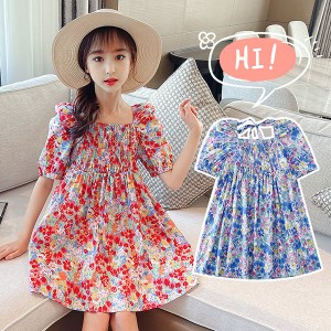 子供服 ワンピース 160 韓国子ども服 キッズ 女の子 夏服 半袖ワンピース 花柄 子供ドレス 結婚式 誕生日 ベビー服 ジュニア お姫様 おし