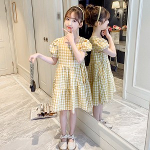 子供服 ワンピース ピンク 160 韓国子ども服 キッズ 女の子 夏服 半袖ワンピース チェック柄 子供ドレス 結婚式 誕生日 ベビー ジュニア 