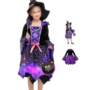 送料無料 3点セット ワンピース 帽子 魔法の棒 キッズ ハロウィン 衣装 子供 コスプレ 子供 仮装 女の子 Halloween  魔女 かぼちゃ 仮装 