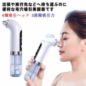 毛穴吸引器 美顔器 毛穴ケア 毛穴クリーナー 分離式水槽 角栓取り 黒ずみ いちご鼻 水流式 6種吸引ヘッド 3段階吸引力 USB充電式 小型 持