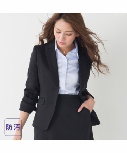 事務服 レディース 洗える 防汚加工 レギュラー丈 ジャケット 消臭テープ付 上下別売りベストスーツ  黒 7/9/11/13号 ニッセン nissen