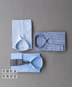 ワイシャツ ビジネス メンズ 抗菌防臭形態安定 長袖 3枚組 レギュラー カラー 紺ストライプ＋白×サックスストライプ 4386 ニッセン niss