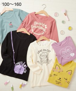 Tシャツ カットソー キッズ 女の子 綿100％ プリント チュニック 子供服 ジュニア服 アイボリー〜黒 身長100/110/120/130cm ニッセン nis