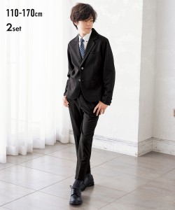 スーツ セットアップ 2点セット キッズ 男の子 卒園 入学 卒業 カットソー ジャケット ＋ ロング パンツ 子供服 ジュニア服 黒 身長110/1