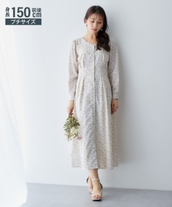 ワンピース ロング マキシ 小さいサイズ レディース 2WAY小花柄 オレンジ/ブラウン SS/S/M/L ニッセン nissen