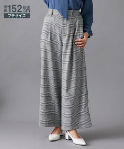 パンツ ワイド ガウチョ 小さいサイズ レディース 裏微起毛タックワイド 冬 グレンチェック/黒 SS/S/M/L ニッセン nissen