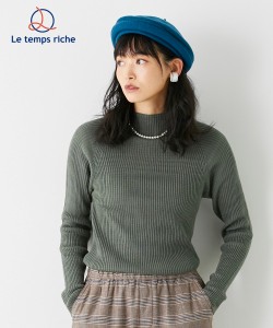 セーター ニット レディース ハイネック リブ編み Le temps riche 冬 カーキグリーン/スモーキーブルー/パールベージュ/ブラック M/L ニ