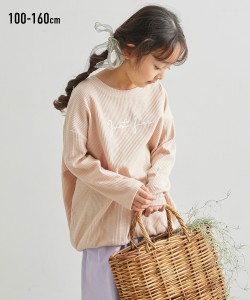 Tシャツ カットソー キッズ ワッフル素材のコクーンシルエット チュニック 女の子 子供服 ジュニア服 ソフトライム/ネイビー/ライトベー