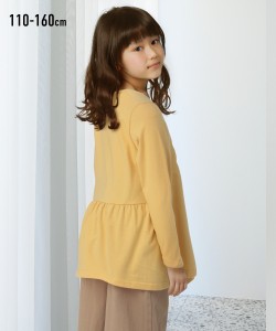 Tシャツ カットソー キッズ 後ろ プリーツ 長袖 チュニック 子供服 ジュニア服 女の子 オレンジ/ブラック/マスタード 身長110/120/130cm 