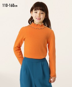 Tシャツ カットソー キッズ 配色メロウリブ ロング 子供服 女の子 ジュニア服 オレンジ/パープル/ライムグリーン 身長110/120/130cm ニッ