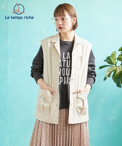 コート レディース ブリティッシュ デザイン ロング ベスト Le temps riche アイボリー/ネイビー S/M/L ニッセン nissen