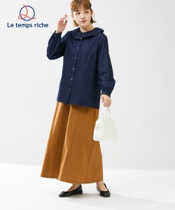 スカート ロング レディース コットン リネン ボックス プリーツ ベイカー Le temps riche カーキ/テラコッタ/ネイビー L/M/S ニッセン n