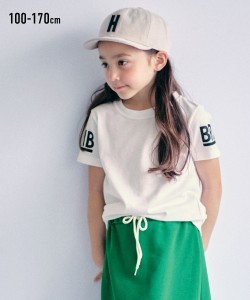 Tシャツ カットソー キッズ 綿100％ 袖ロゴ プリント 半袖 男の子 女の子 子供服 ジュニア服 オフホワイト/ブラック 身長140/150/160cm 