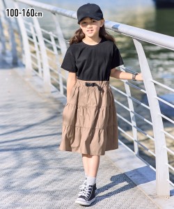 ワンピース キッズ 綿100％ 飾り ベルト付 ドッキング 女の子 子供服 ジュニア服 身長100/110/120/130cm ニッセン nissen