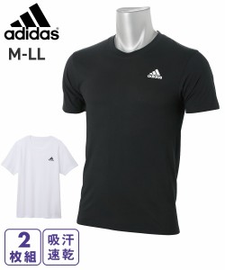 メンズ adidas アディダス 吸汗速乾 クルーネック 半袖 インナー Tシャツ 2枚組 薄手素材 ワイドシルエット 夏 黒2枚組/白2枚組 M/L/LL 