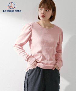 Tシャツ カットソー レディース パワショル ロング スリーブリブ プルオーバー Le temps riche オフホワイト/スモーキーピンク L/M ニッ