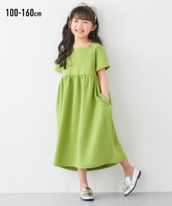 ワンピース キッズ 切替ギャザー 女の子 子供服 ジュニア服 グリーン/黒 身長140/150/160cm ニッセン nissen