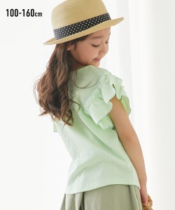 Tシャツ カットソー キッズ 袖フリルワッフル 女の子 子供服 ジュニア服 ソフトライム/ライトベージュ 身長140/150/160cm ニッセン nisse