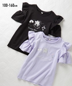 Tシャツ カットソー キッズ 肩開き 女の子 子供服 ジュニア服 パープル/黒 身長100/110/120/130cm ニッセン nissen