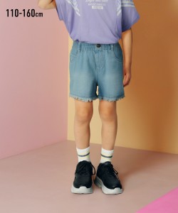 パンツ キッズ 綿100％ 裾フリンジ ショート 女の子 子供服 ジュニア服 サックス/ネイビー 身長140/150/160cm ニッセン nissen