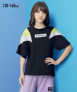 Tシャツ カットソー キッズ ビッグシルエット配色切替 プリント 女の子 子供服 ジュニア服 ブルー/黒 身長140/150/160cm ニッセン nissen