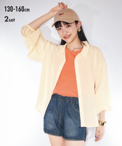 キッズ 2点セット シフォン シャツ ＋ タンクトップ 女の子 子供服 ジュニア服 身長130cm ニッセン nissen