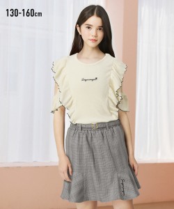 Tシャツ カットソー キッズ 肩開きフレア 女の子 子供服 ジュニア服 オフホワイト/ラベンダー 身長140/150/160cm ニッセン nissen