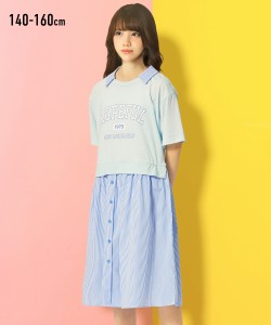 ワンピース キッズ 衿付きドッキング 女の子 子供服 ジュニア服 サックス/黒 身長140/150/160cm ニッセン nissen