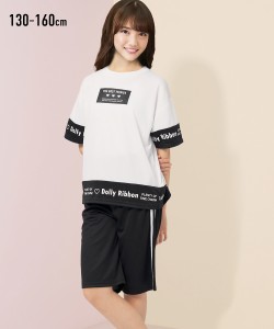 Tシャツ カットソー キッズ 2点セット ビッグシルエット ＋ ハーフ パンツ 女の子 子供服 ジュニア服 オフホワイト/黒 身長140/150/160cm