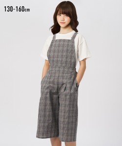 キッズ 2点セット チェック柄 オールインワン ＋ Tシャツ 女の子 子供服 ジュニア服 ブラウン＋オフホワイト/黒＋黒 身長140/150/160cm 