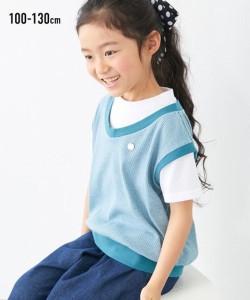 Tシャツ カットソー キッズ ビッグシルエット ベスト 重ね着風 女の子 子供服 ジュニア服 グリーン/チャコール 身長140/150/160cm ニッセ