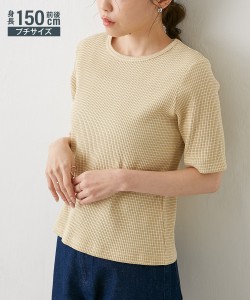 Tシャツ カットソー 小さいサイズ レディース リブボーダー トップス 低身長さん 小柄女性 イエロー×オフホワイト/オフホワイト×黒 SS/