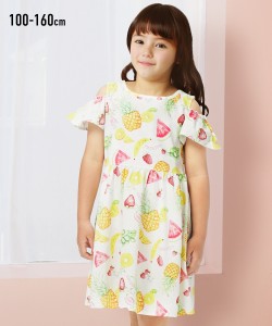 ワンピース キッズ 肩開き総柄 女の子 子供服 ジュニア服 オフホワイト/サックス/ネイビー 身長140/150/160cm ニッセン nissen